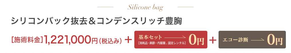 シリコンバック抜去＆コンデンスリッチ豊胸 1,110,000円＋基本セット0円＋エコー診断0円